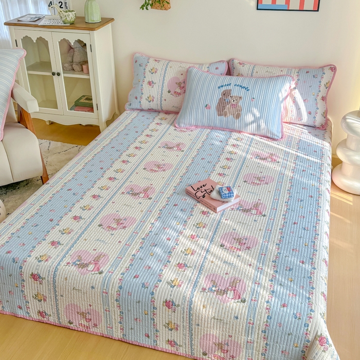 91家纺网 家纺一手货源 找家纺 橙子家居 2025新款双面纯棉夹层新疆棉花数码印花床盖四件套-第一批 花兔