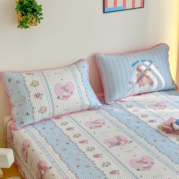 91家纺网 家纺一手货源 找家纺 橙子家居 2025新款双面纯棉夹层新疆棉花数码印花床盖四件套-第一批 花兔