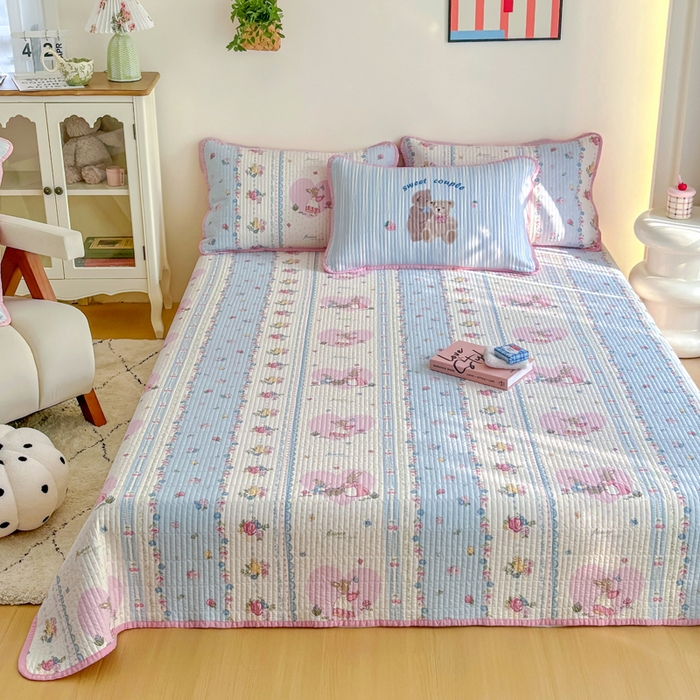 91家纺网 家纺一手货源 找家纺 橙子家居 2025新款双面纯棉夹层新疆棉花数码印花床盖四件套-第一批 花兔