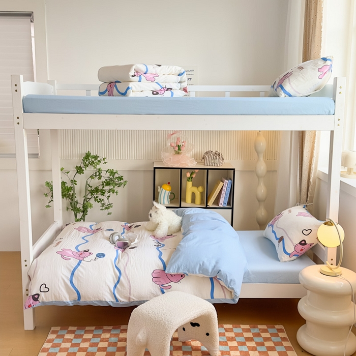 91家纺网 家纺一手货源 找家纺 港岛妹妹 2025新款云朵水洗工艺学生床宿舍上下铺三件套 线条喵