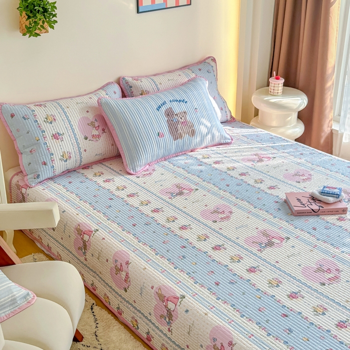 91家纺网 家纺一手货源 找家纺 橙子家居 2025新款双面纯棉夹层新疆棉花数码印花床盖四件套-第一批 花兔