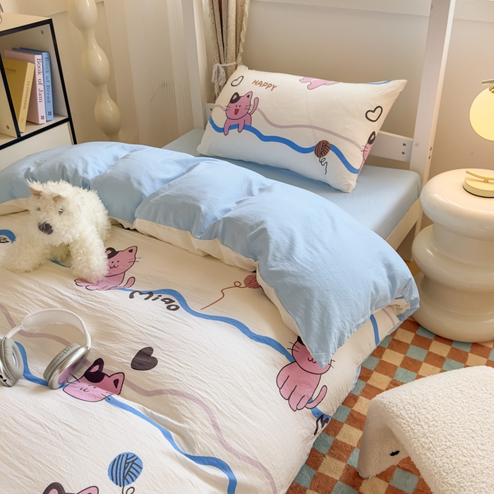 91家纺网 家纺一手货源 找家纺 港岛妹妹 2025新款云朵水洗工艺学生床宿舍上下铺三件套 线条喵