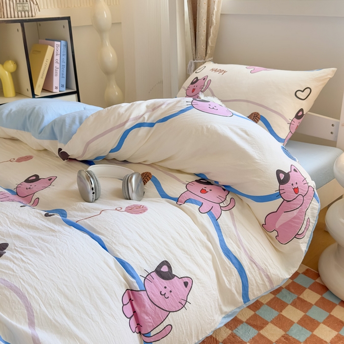 91家纺网 家纺一手货源 找家纺 港岛妹妹 2025新款云朵水洗工艺学生床宿舍上下铺三件套 线条喵