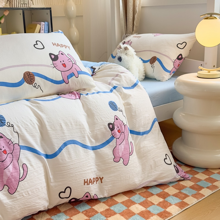 91家纺网 家纺一手货源 找家纺 港岛妹妹 2025新款云朵水洗工艺学生床宿舍上下铺三件套 线条喵