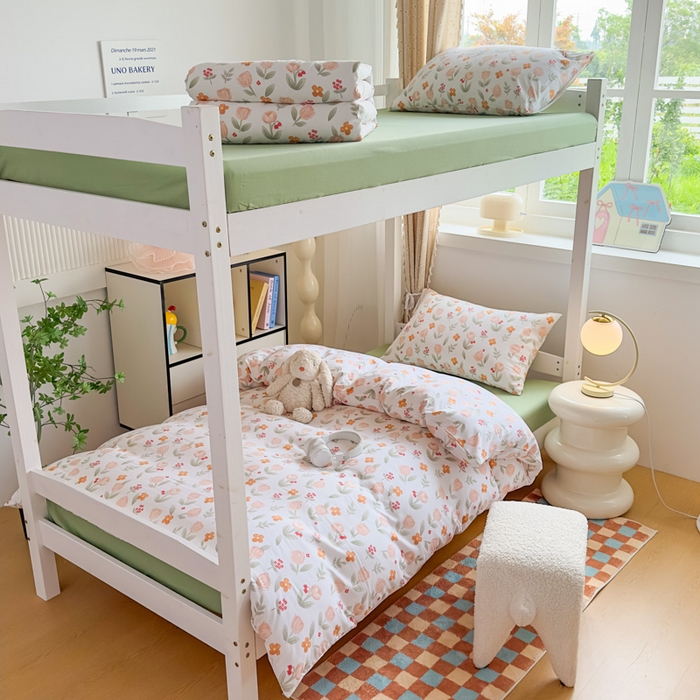 港岛妹妹 2025新款云朵水洗工艺学生床宿舍上下铺三件套 欣然花开