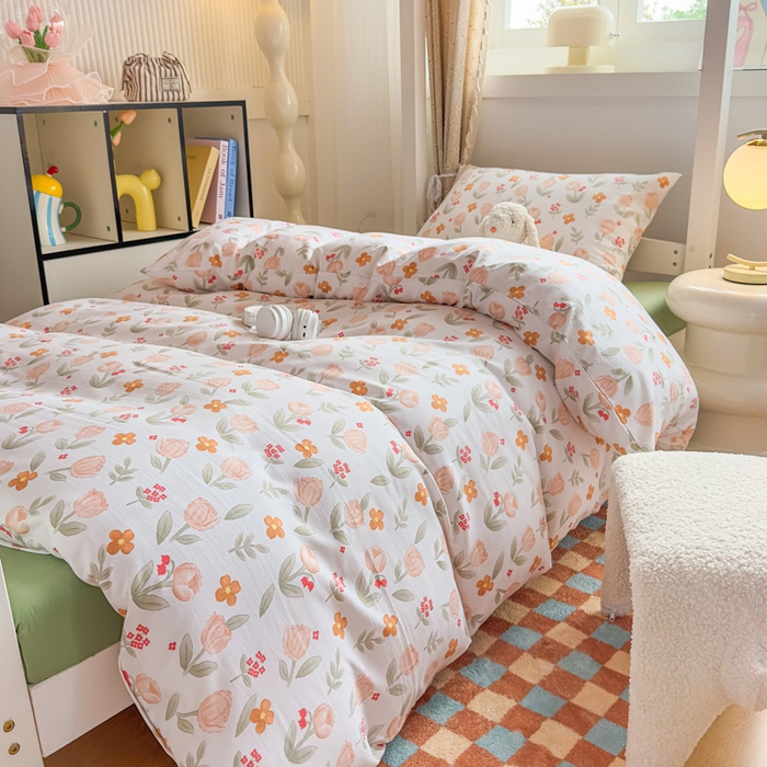 91家纺网 家纺一手货源 找家纺 港岛妹妹 2025新款云朵水洗工艺学生床宿舍上下铺三件套 欣然花开