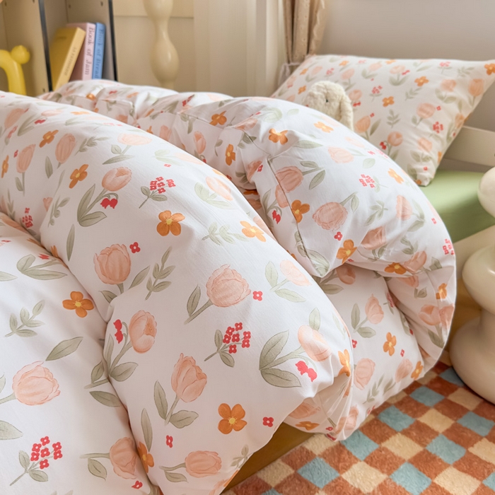 91家纺网 家纺一手货源 找家纺 港岛妹妹 2025新款云朵水洗工艺学生床宿舍上下铺三件套 欣然花开