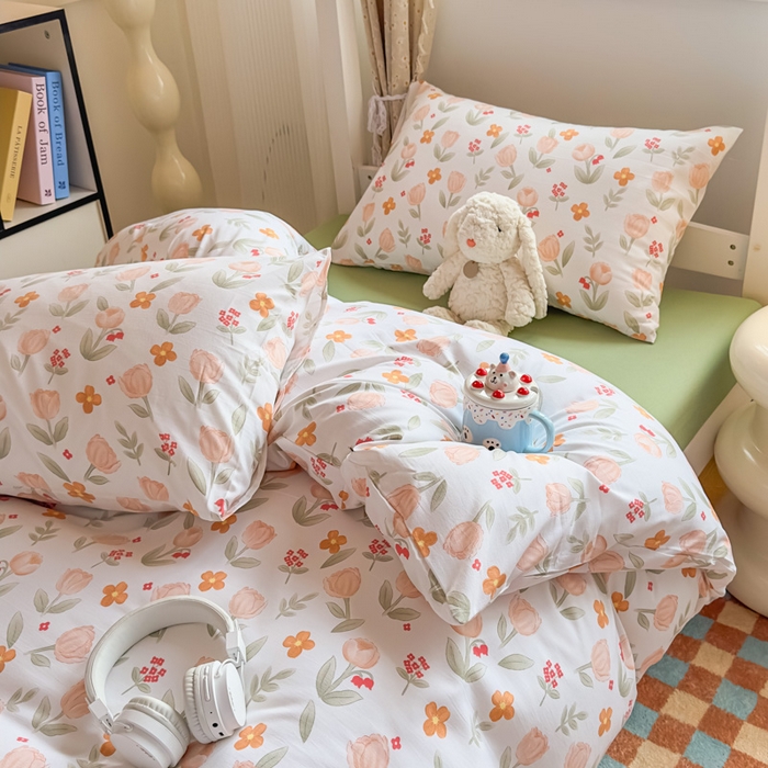 91家纺网 家纺一手货源 找家纺 港岛妹妹 2025新款云朵水洗工艺学生床宿舍上下铺三件套 欣然花开