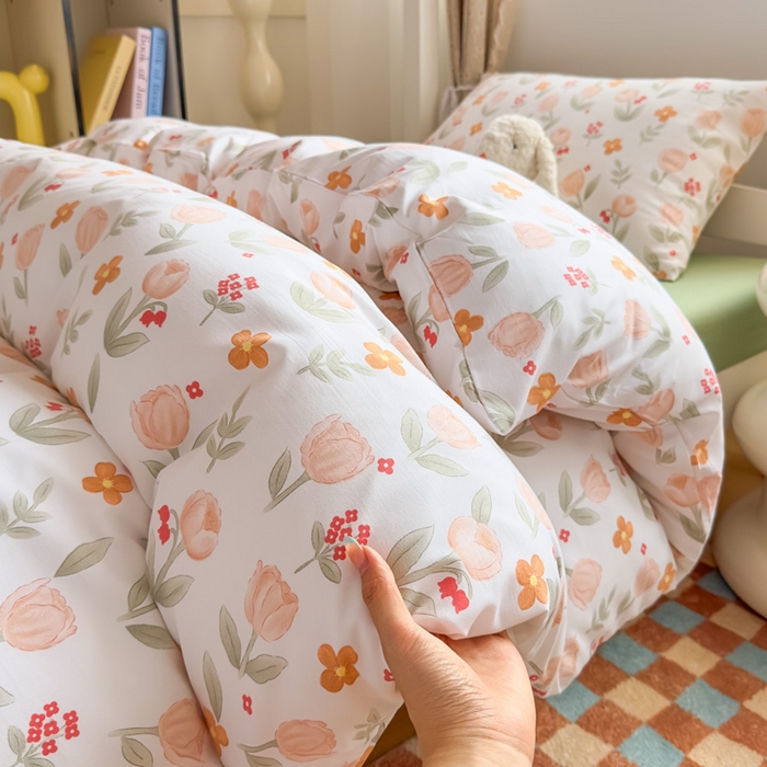 91家纺网 家纺一手货源 找家纺 港岛妹妹 2025新款云朵水洗工艺学生床宿舍上下铺三件套 欣然花开