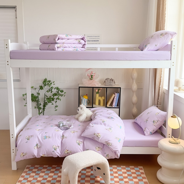 91家纺网 家纺一手货源 找家纺 港岛妹妹 2025新款云朵水洗工艺学生床宿舍上下铺三件套 星黛兔