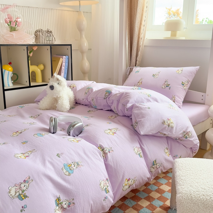 91家纺网 家纺一手货源 找家纺 港岛妹妹 2025新款云朵水洗工艺学生床宿舍上下铺三件套 星黛兔