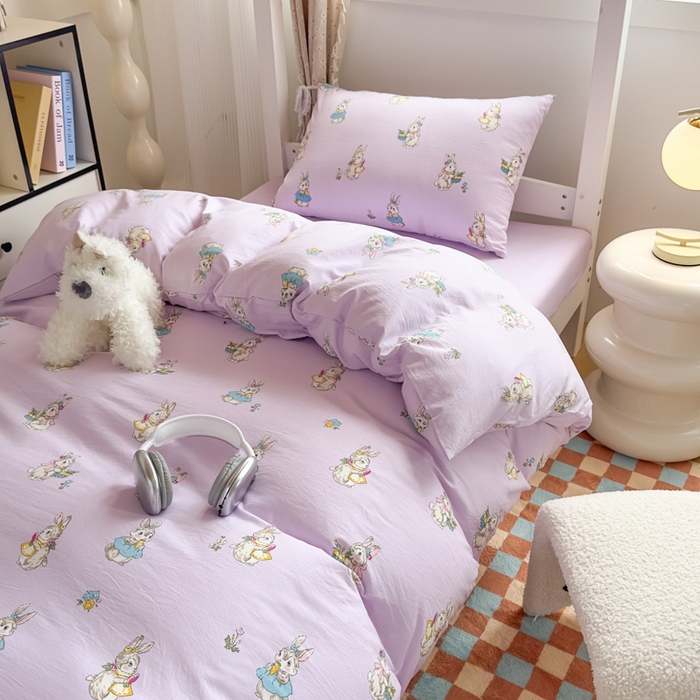 91家纺网 家纺一手货源 找家纺 港岛妹妹 2025新款云朵水洗工艺学生床宿舍上下铺三件套 星黛兔