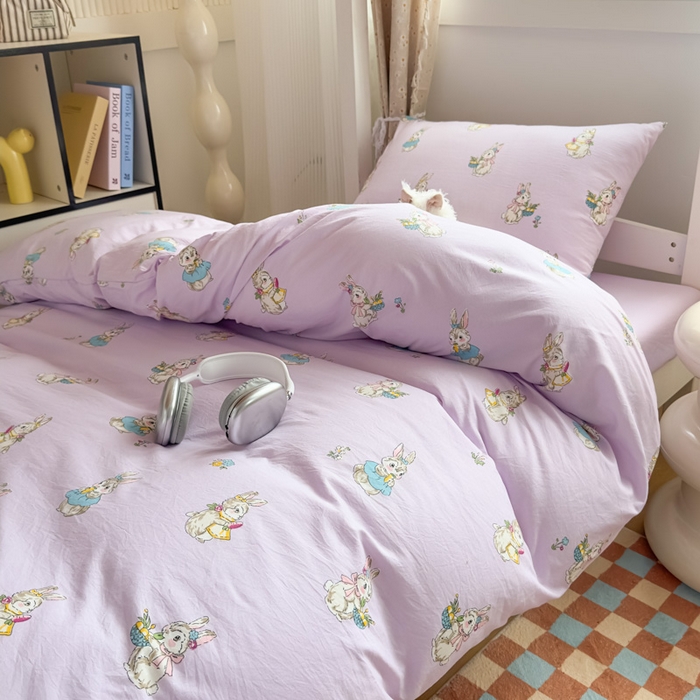 91家纺网 家纺一手货源 找家纺 港岛妹妹 2025新款云朵水洗工艺学生床宿舍上下铺三件套 星黛兔