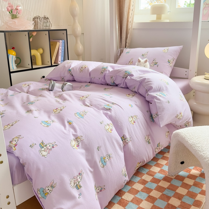 91家纺网 家纺一手货源 找家纺 港岛妹妹 2025新款云朵水洗工艺学生床宿舍上下铺三件套 星黛兔