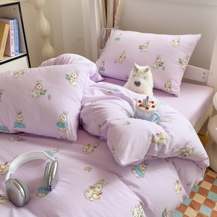 91家纺网 家纺一手货源 找家纺 港岛妹妹 2025新款云朵水洗工艺学生床宿舍上下铺三件套 星黛兔