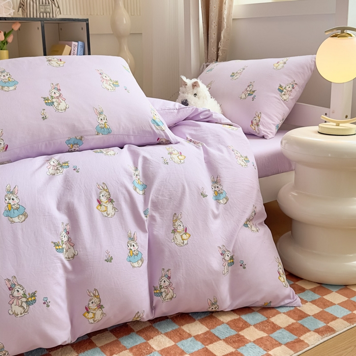 91家纺网 家纺一手货源 找家纺 港岛妹妹 2025新款云朵水洗工艺学生床宿舍上下铺三件套 星黛兔