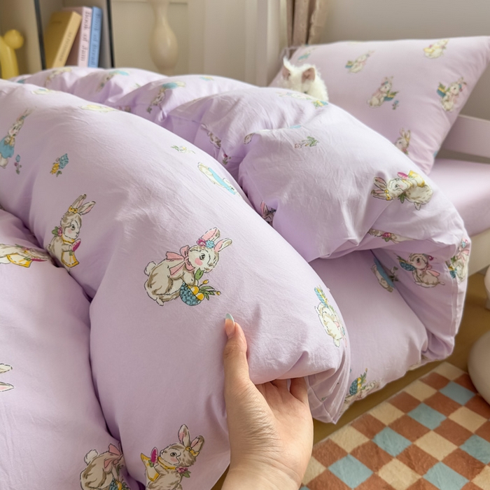 91家纺网 家纺一手货源 找家纺 港岛妹妹 2025新款云朵水洗工艺学生床宿舍上下铺三件套 星黛兔