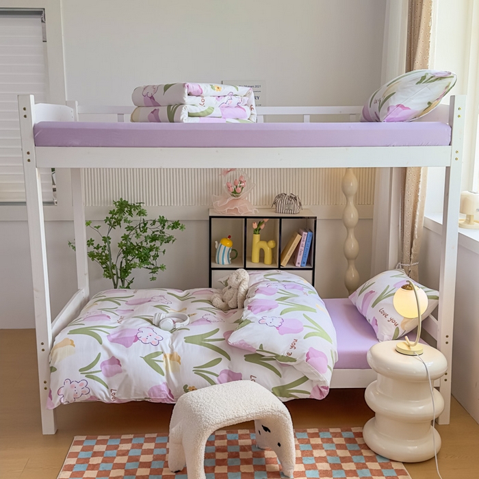 91家纺网 家纺一手货源 找家纺 港岛妹妹 2025新款云朵水洗工艺学生床宿舍上下铺三件套 郁金香紫