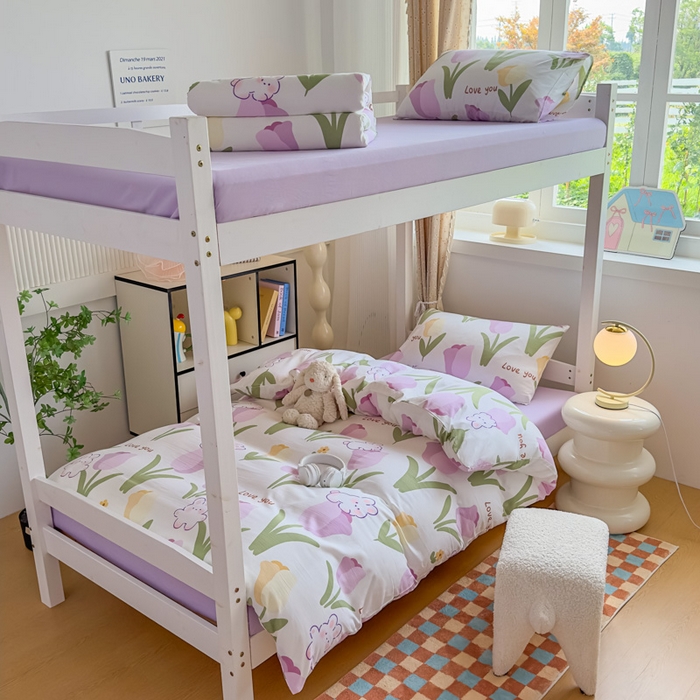 港岛妹妹 2025新款云朵水洗工艺学生床宿舍上下铺三件套 郁金香紫