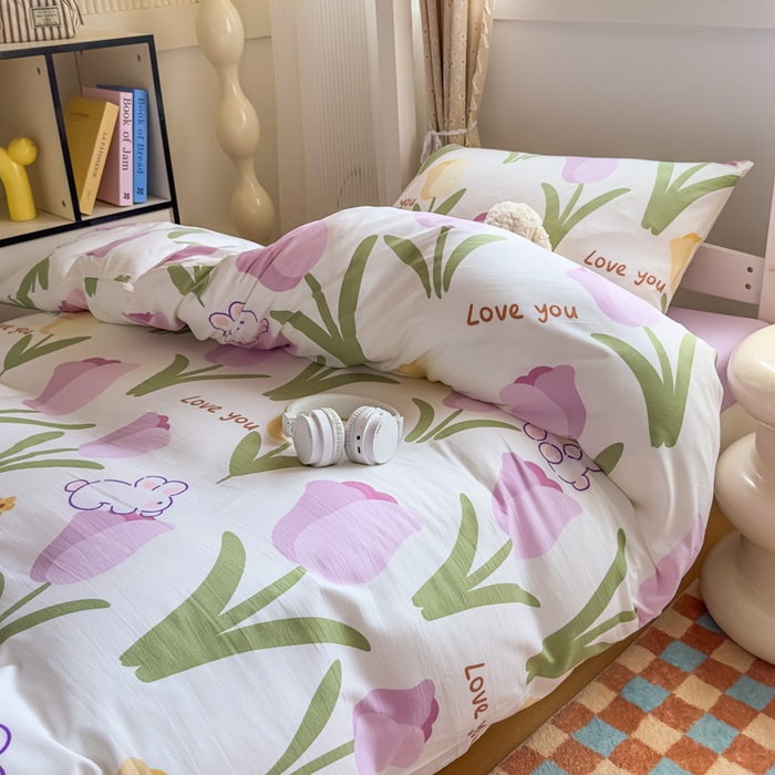 91家纺网 家纺一手货源 找家纺 港岛妹妹 2025新款云朵水洗工艺学生床宿舍上下铺三件套 郁金香紫