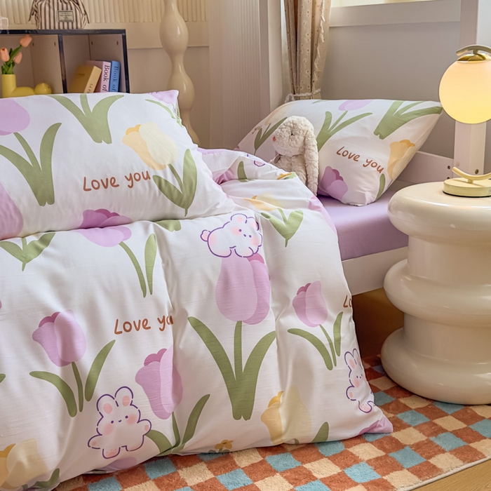 91家纺网 家纺一手货源 找家纺 港岛妹妹 2025新款云朵水洗工艺学生床宿舍上下铺三件套 郁金香紫