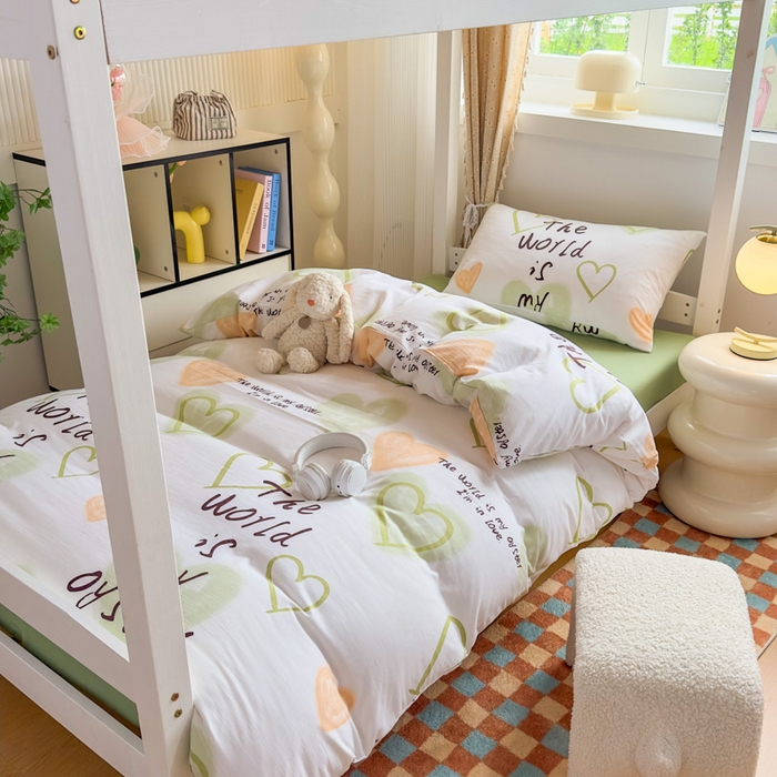 91家纺网 家纺一手货源 找家纺 港岛妹妹 2025新款云朵水洗工艺学生床宿舍上下铺三件套 遇见浪漫