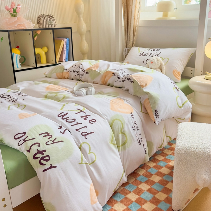 91家纺网 家纺一手货源 找家纺 港岛妹妹 2025新款云朵水洗工艺学生床宿舍上下铺三件套 遇见浪漫