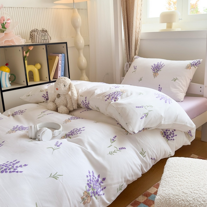 91家纺网 家纺一手货源 找家纺 港岛妹妹 2025新款云朵水洗工艺学生床宿舍上下铺三件套 紫韵