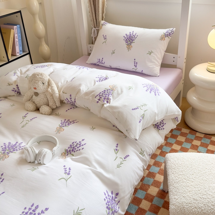 91家纺网 家纺一手货源 找家纺 港岛妹妹 2025新款云朵水洗工艺学生床宿舍上下铺三件套 紫韵