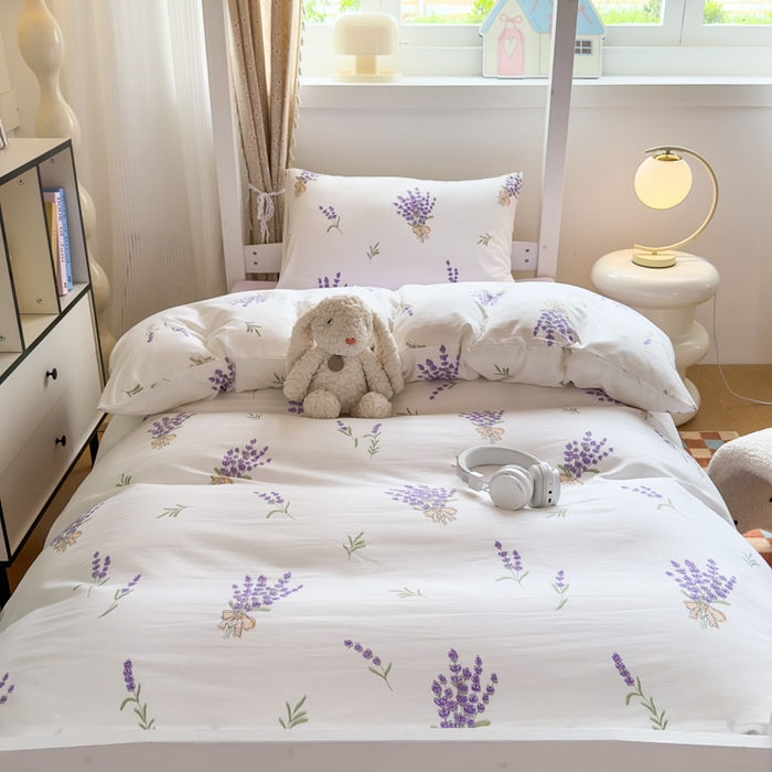 91家纺网 家纺一手货源 找家纺 港岛妹妹 2025新款云朵水洗工艺学生床宿舍上下铺三件套 紫韵