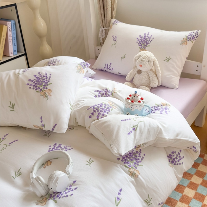 91家纺网 家纺一手货源 找家纺 港岛妹妹 2025新款云朵水洗工艺学生床宿舍上下铺三件套 紫韵