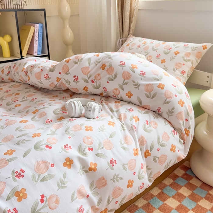 91家纺网 家纺一手货源 找家纺 海岛哥哥 2025新款云朵水洗棉学生床宿舍上下铺三件套 欣然花开