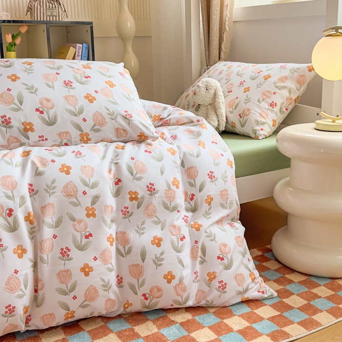 91家纺网 家纺一手货源 找家纺 海岛哥哥 2025新款云朵水洗棉学生床宿舍上下铺三件套 欣然花开