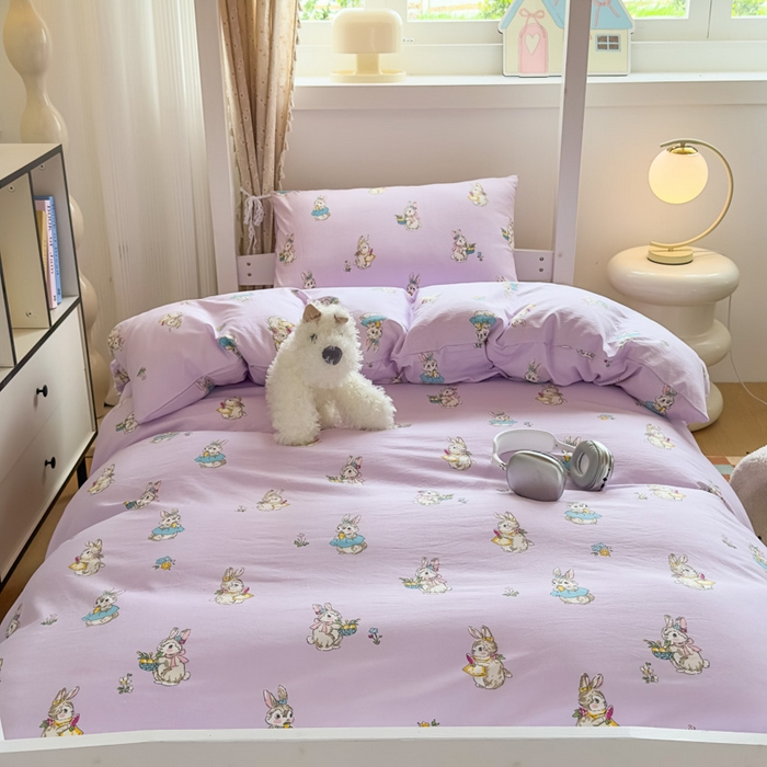 91家纺网 家纺一手货源 找家纺 海岛哥哥 2025新款云朵水洗棉学生床宿舍上下铺三件套 星黛兔