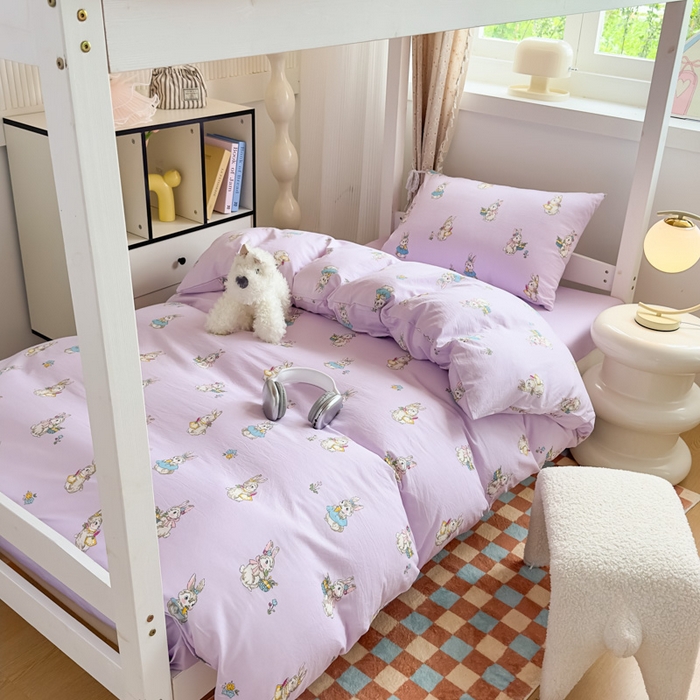 91家纺网 家纺一手货源 找家纺 海岛哥哥 2025新款云朵水洗棉学生床宿舍上下铺三件套 星黛兔