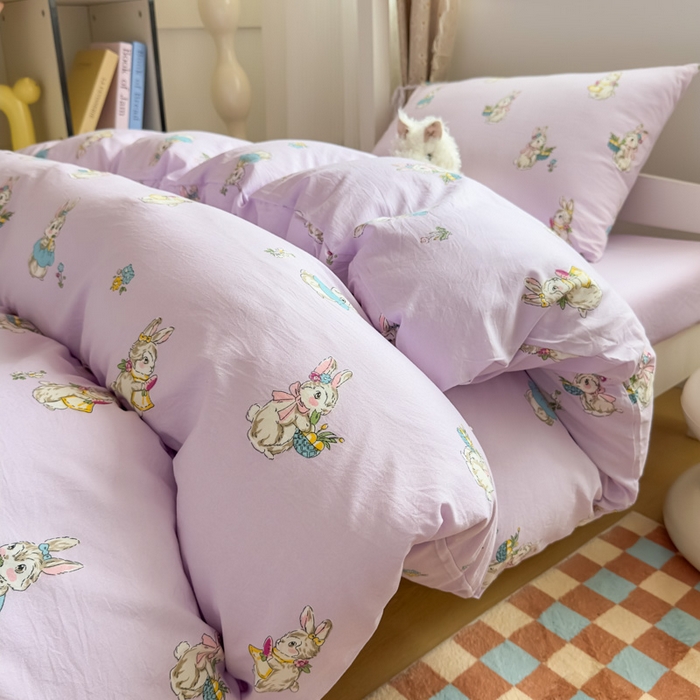 91家纺网 家纺一手货源 找家纺 海岛哥哥 2025新款云朵水洗棉学生床宿舍上下铺三件套 星黛兔