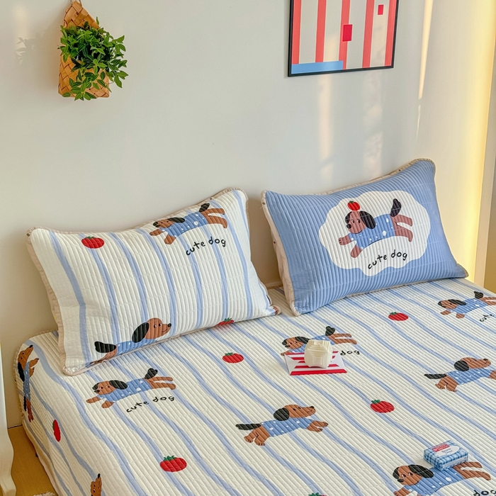 91家纺网 家纺一手货源 找家纺 橙子家居 2025新款双面纯棉夹层新疆棉花数码印花床盖四件套-第一批 柿柿狗