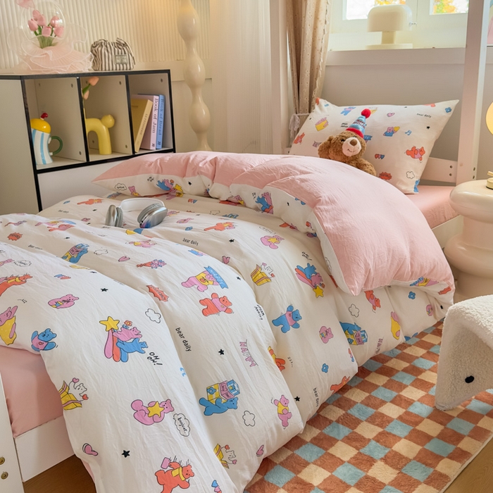 91家纺网 家纺一手货源 找家纺 海岛哥哥 2025新款云朵水洗棉学生床宿舍上下铺三件套 音乐会