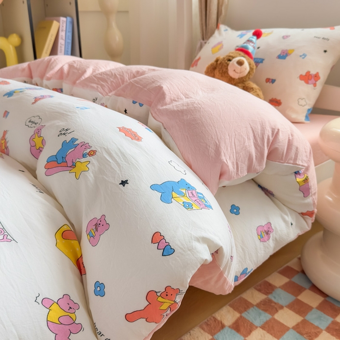 91家纺网 家纺一手货源 找家纺 海岛哥哥 2025新款云朵水洗棉学生床宿舍上下铺三件套 音乐会