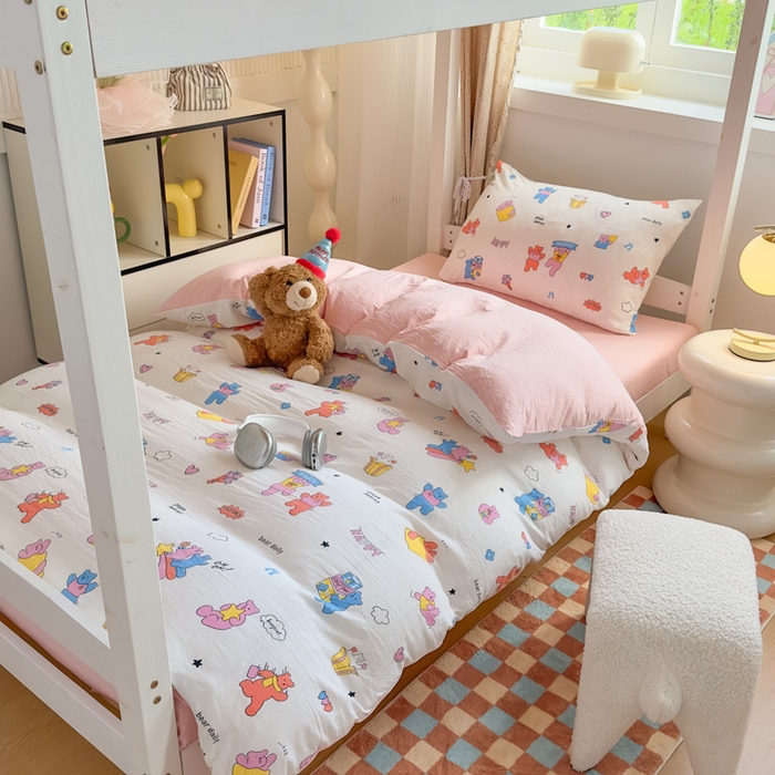 91家纺网 家纺一手货源 找家纺 海岛哥哥 2025新款云朵水洗棉学生床宿舍上下铺三件套 音乐会