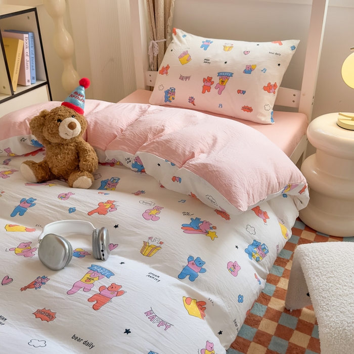 91家纺网 家纺一手货源 找家纺 海岛哥哥 2025新款云朵水洗棉学生床宿舍上下铺三件套 音乐会