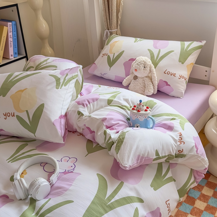 91家纺网 家纺一手货源 找家纺 海岛哥哥 2025新款云朵水洗棉学生床宿舍上下铺三件套 郁金香紫