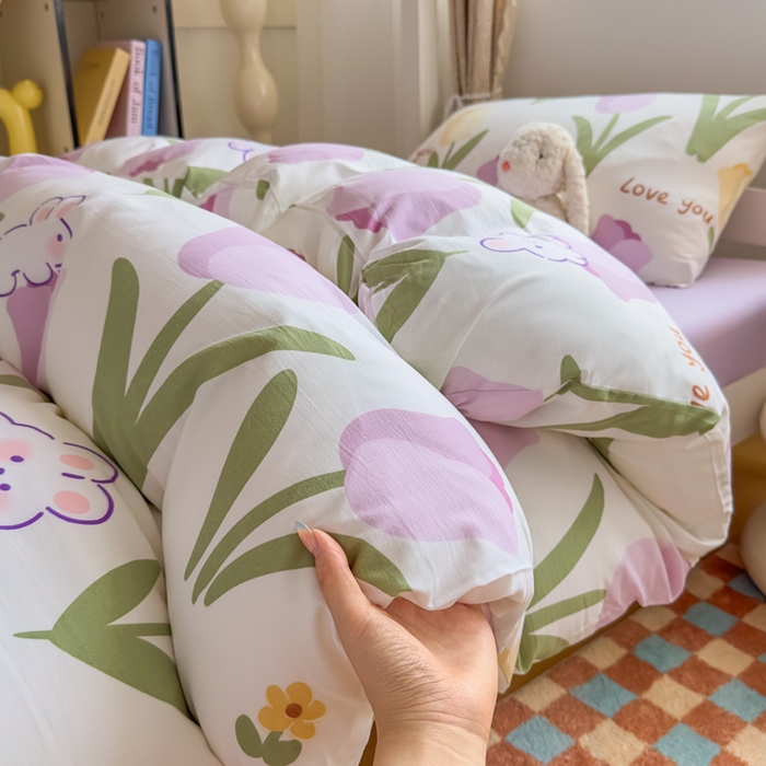 91家纺网 家纺一手货源 找家纺 海岛哥哥 2025新款云朵水洗棉学生床宿舍上下铺三件套 郁金香紫