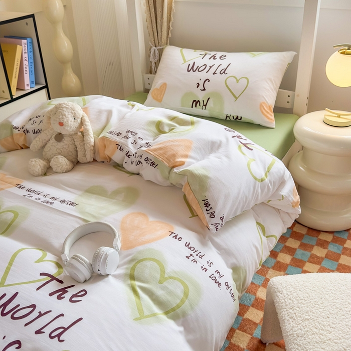 91家纺网 家纺一手货源 找家纺 海岛哥哥 2025新款云朵水洗棉学生床宿舍上下铺三件套 遇见浪漫