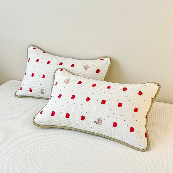 91家纺网 家纺一手货源 找家纺 橙子家居 2025新款双面全棉纯棉砂洗夹棉床盖三件套 苹果趣事