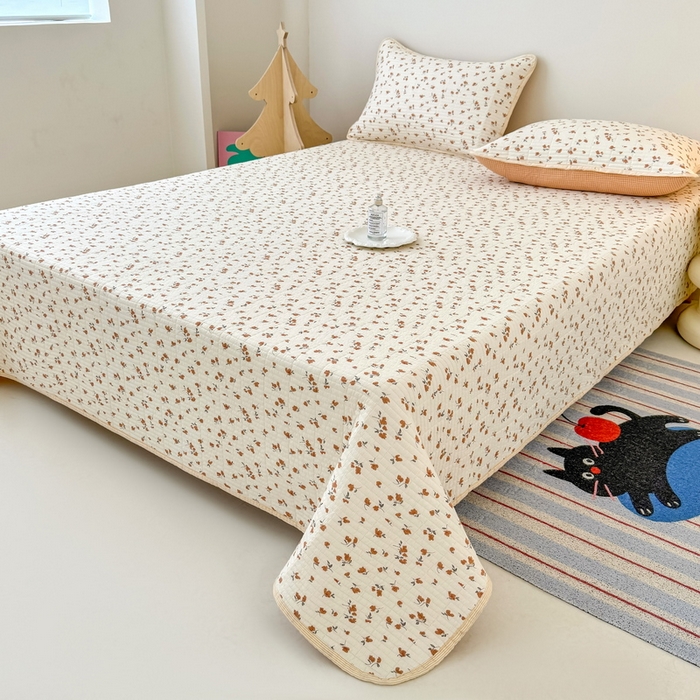 91家纺网 家纺一手货源 找家纺 橙子家居 2025新款双面全棉纯棉砂洗夹棉床盖三件套 梦露花园