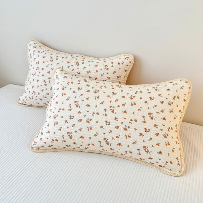 91家纺网 家纺一手货源 找家纺 橙子家居 2025新款双面全棉纯棉砂洗夹棉床盖三件套 梦露花园