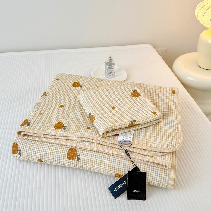 91家纺网 家纺一手货源 找家纺 橙子家居 2025新款双面全棉纯棉砂洗夹棉床盖三件套 甜心南瓜