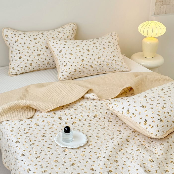 91家纺网 家纺一手货源 找家纺 （总）橙子家居 2025新款双面全棉纯棉砂洗夹棉床盖三件套