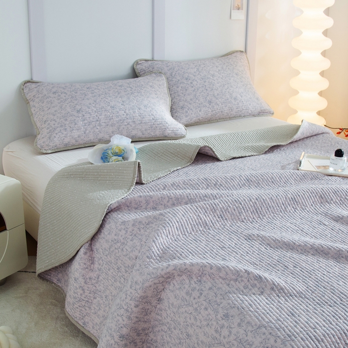 91家纺网 家纺一手货源 找家纺 （总）橙子家居 2025新款双面全棉纯棉砂洗夹棉床盖三件套